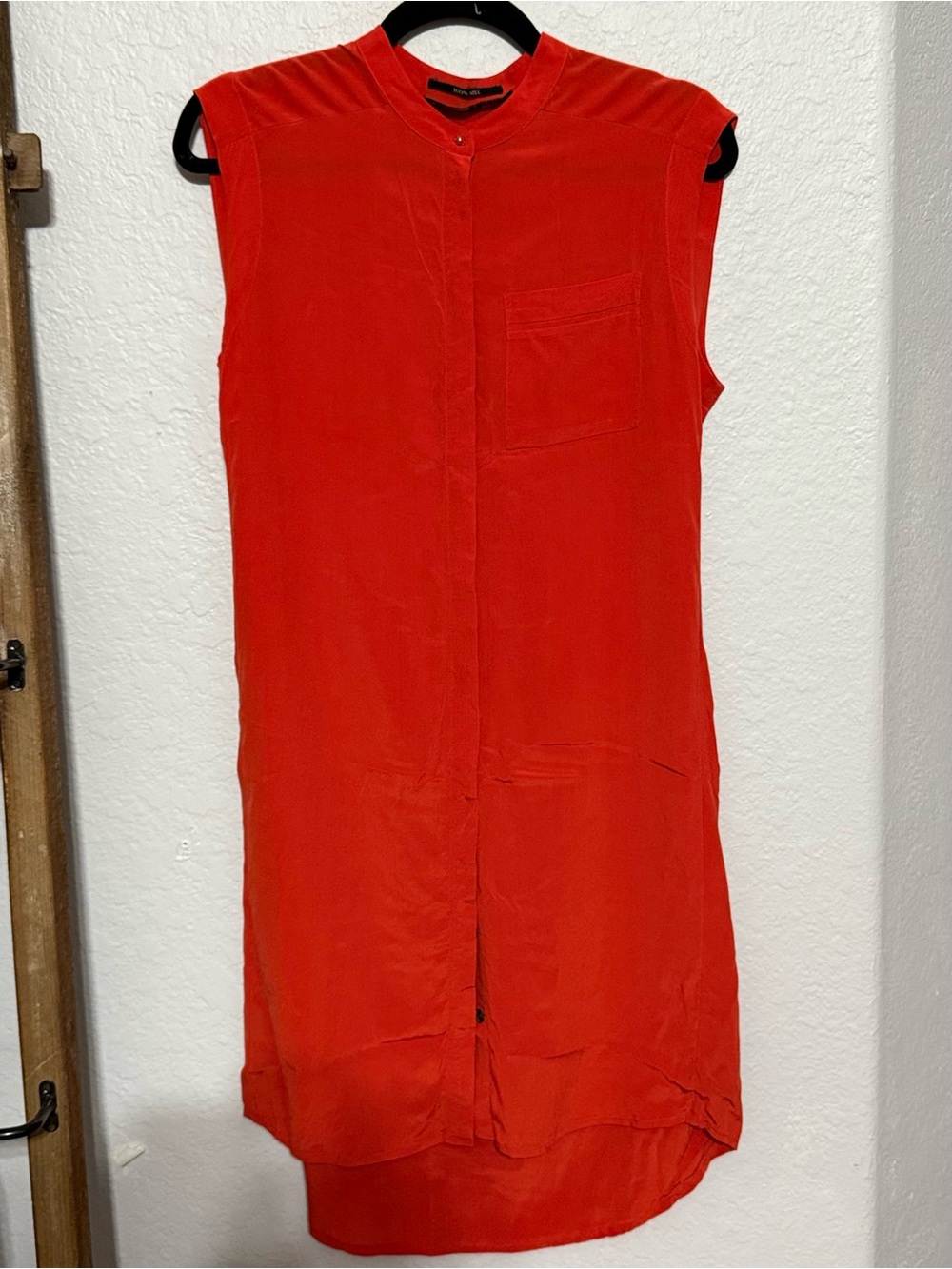 AllSaints Bright Orange Silk Button-Neck Blouse